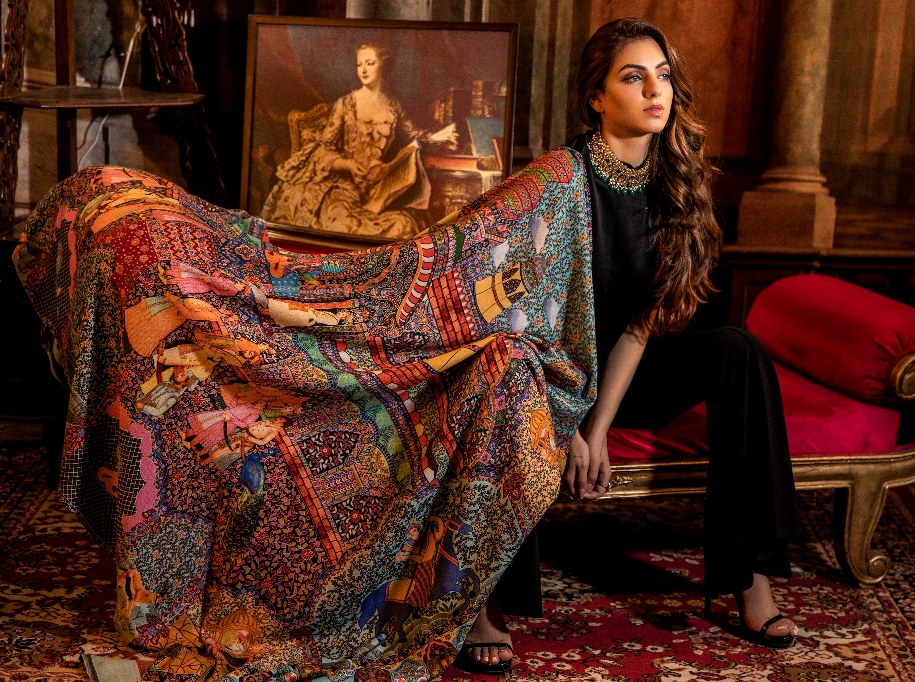 Pashtush womens Faux Pashmina Shawl, jamawar design, Mustard : :  Fashion