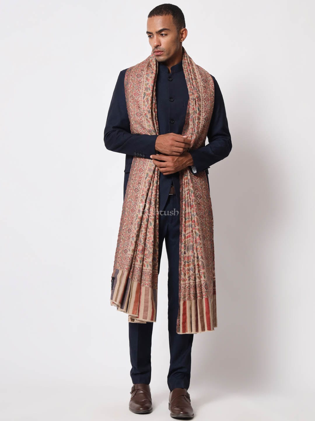 Pashtush Mens Ethnic Shawl, Mens Lohi, Full Size, Fine Wool, Musk â Pashtush Shawl Store