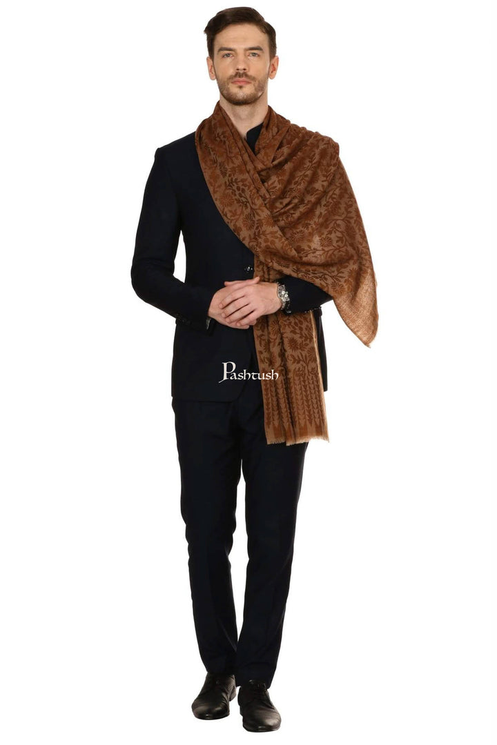 Pashtush India Mens Scarves Stoles and Mufflers Pashtush Mens Fine Wool Reversible Muffler, Soft And Warm - Brown