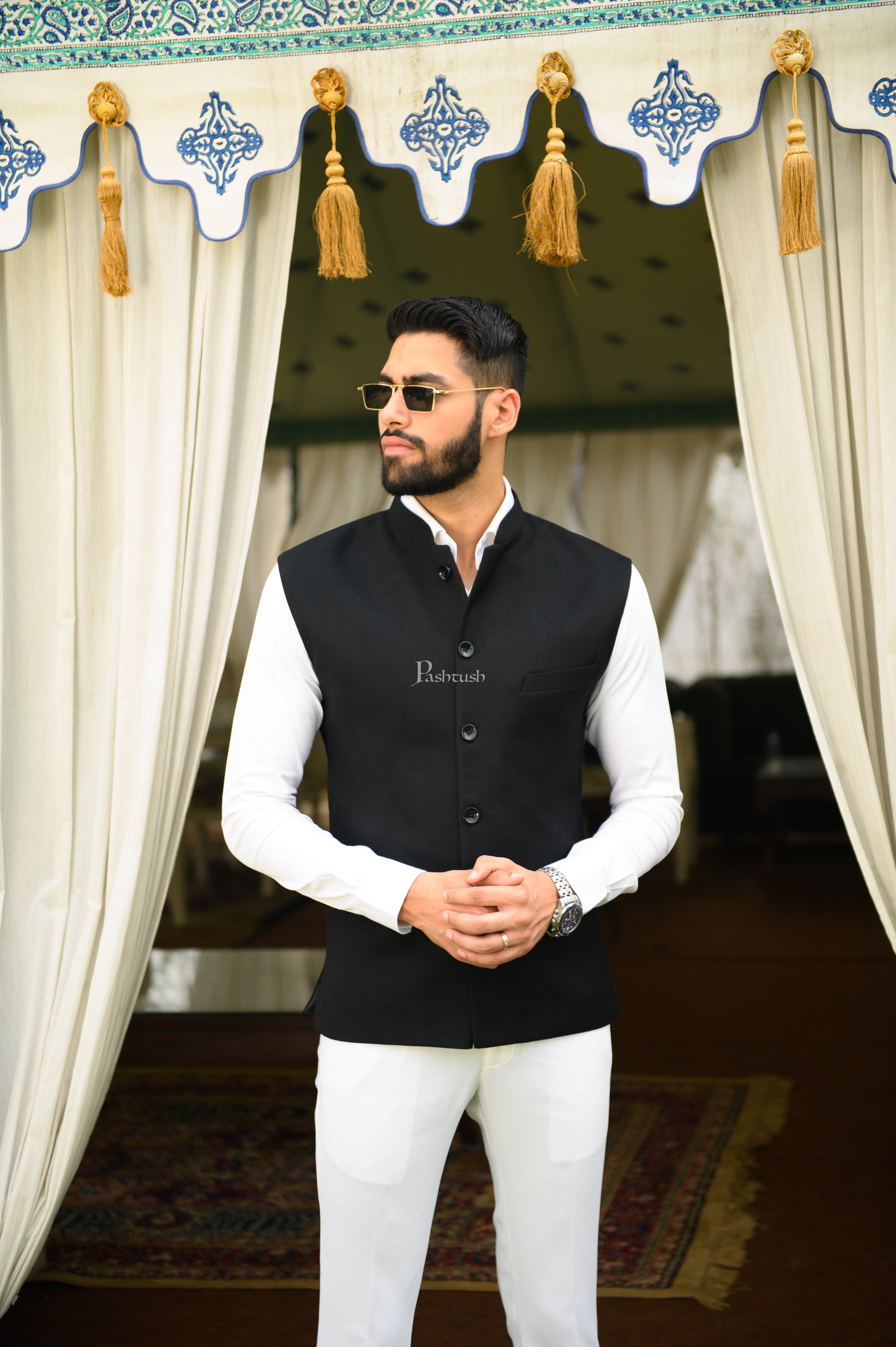 Pashtush Mens Waistcoat, Fine Wool, Solid Black – Pashtush Shawl Store