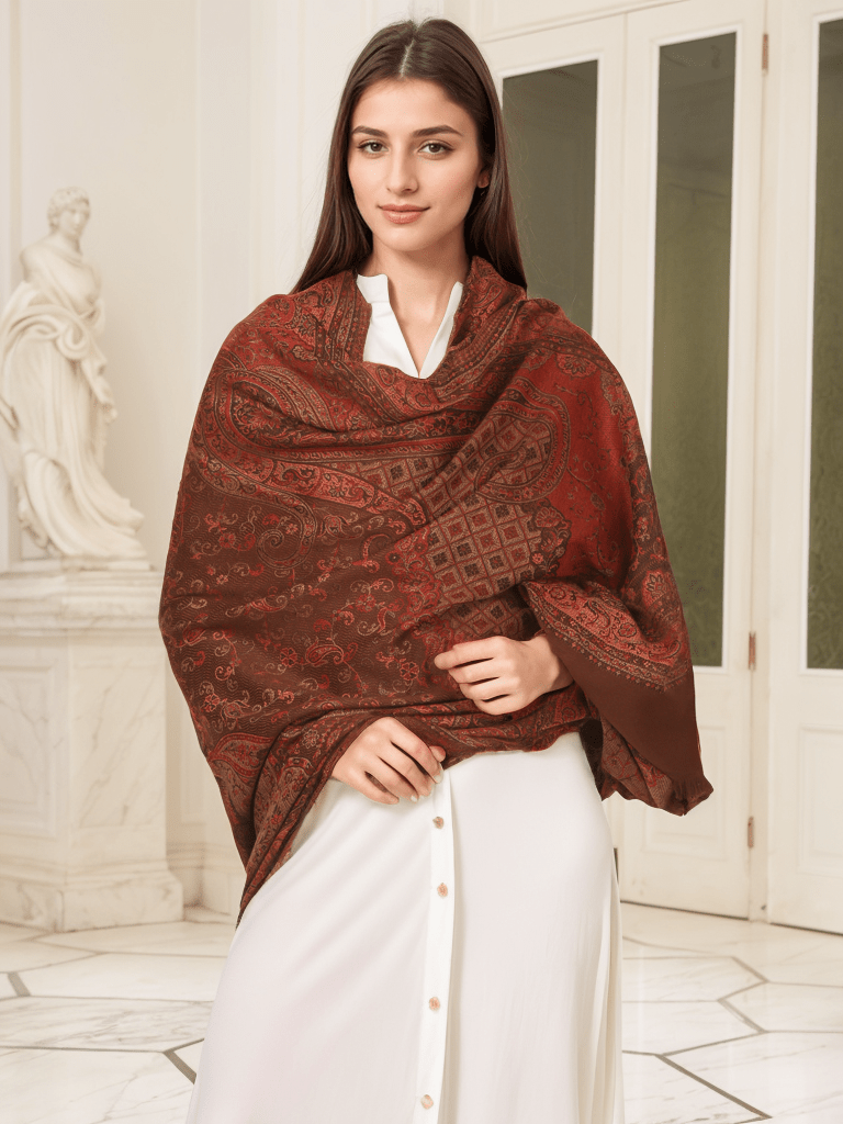 Pashtush Women's Shawl, Faux Pashmina Design, Soft and Warm, Coffee