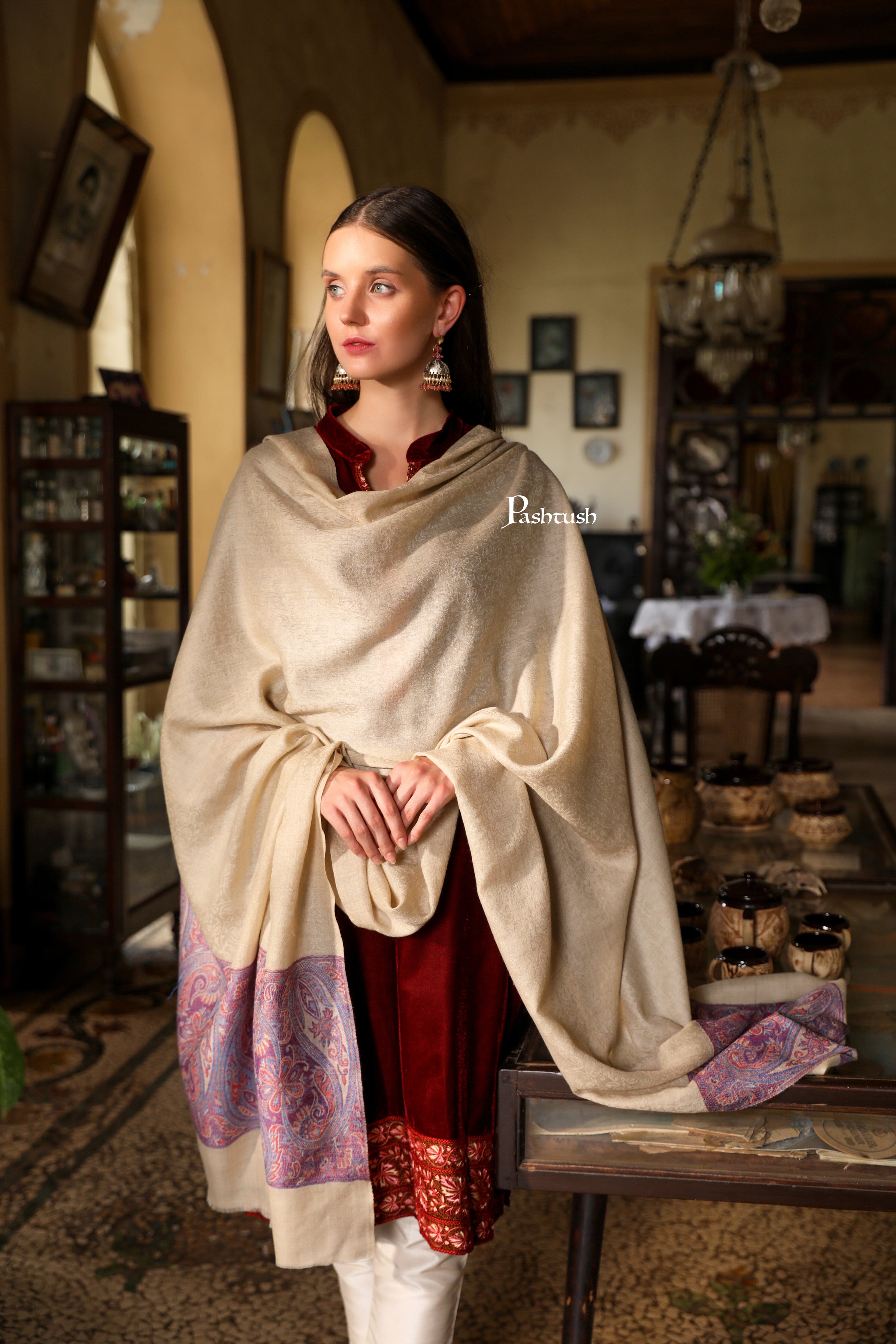 Pashtush Womens Extra Fine Wool Shawl, Jacquard, Soft, Warm And