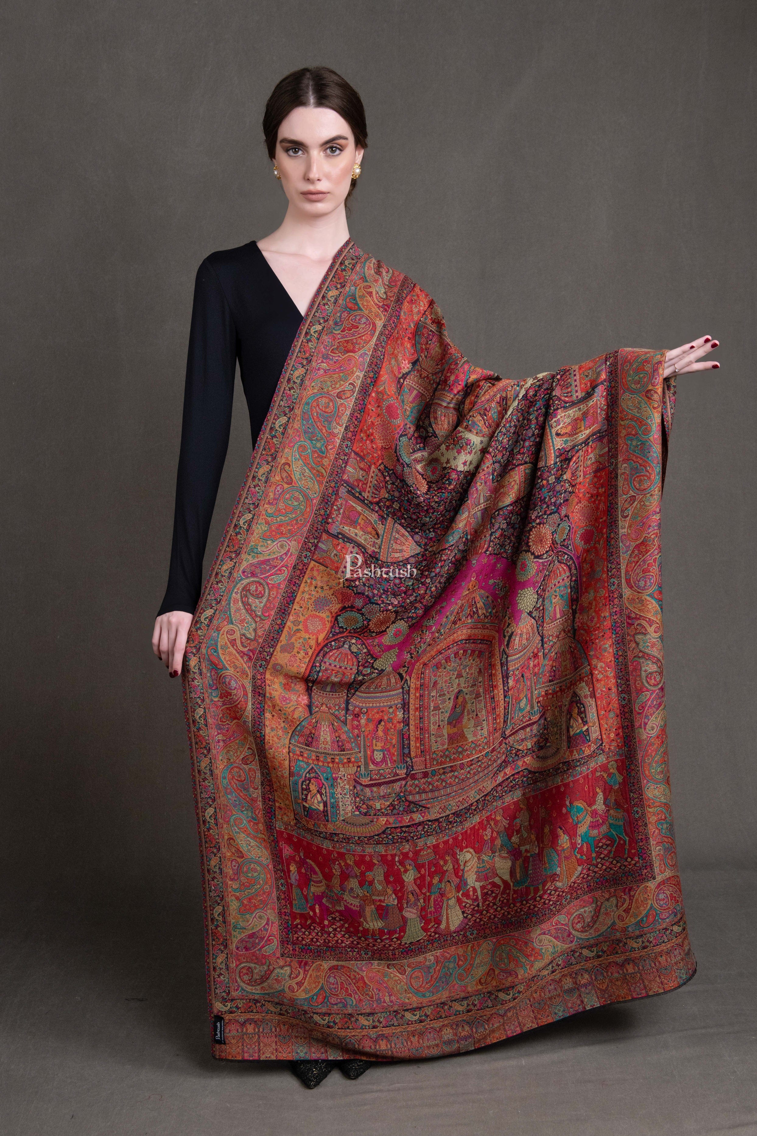 Pashtush Womens Extra Fine Wool Shawl, The Doli Darbar Royal Wedding  Collection Design, Multicolour