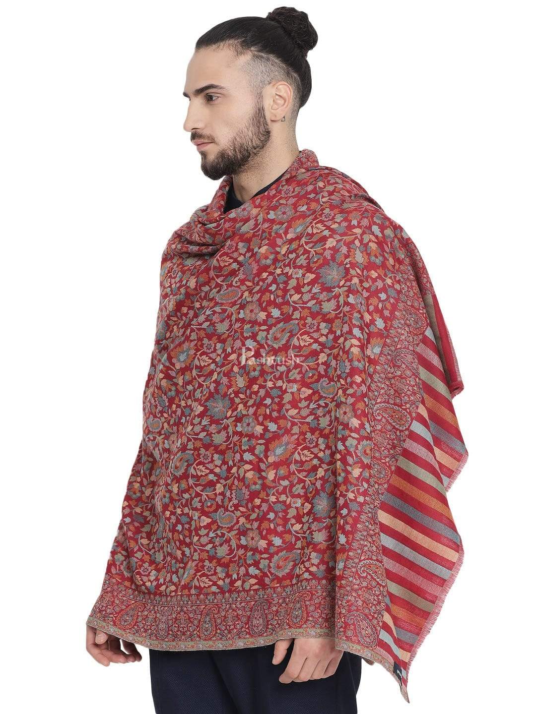 Pashtush Mens Fine Wool Ethnic Weave Stole, Soft And Warm