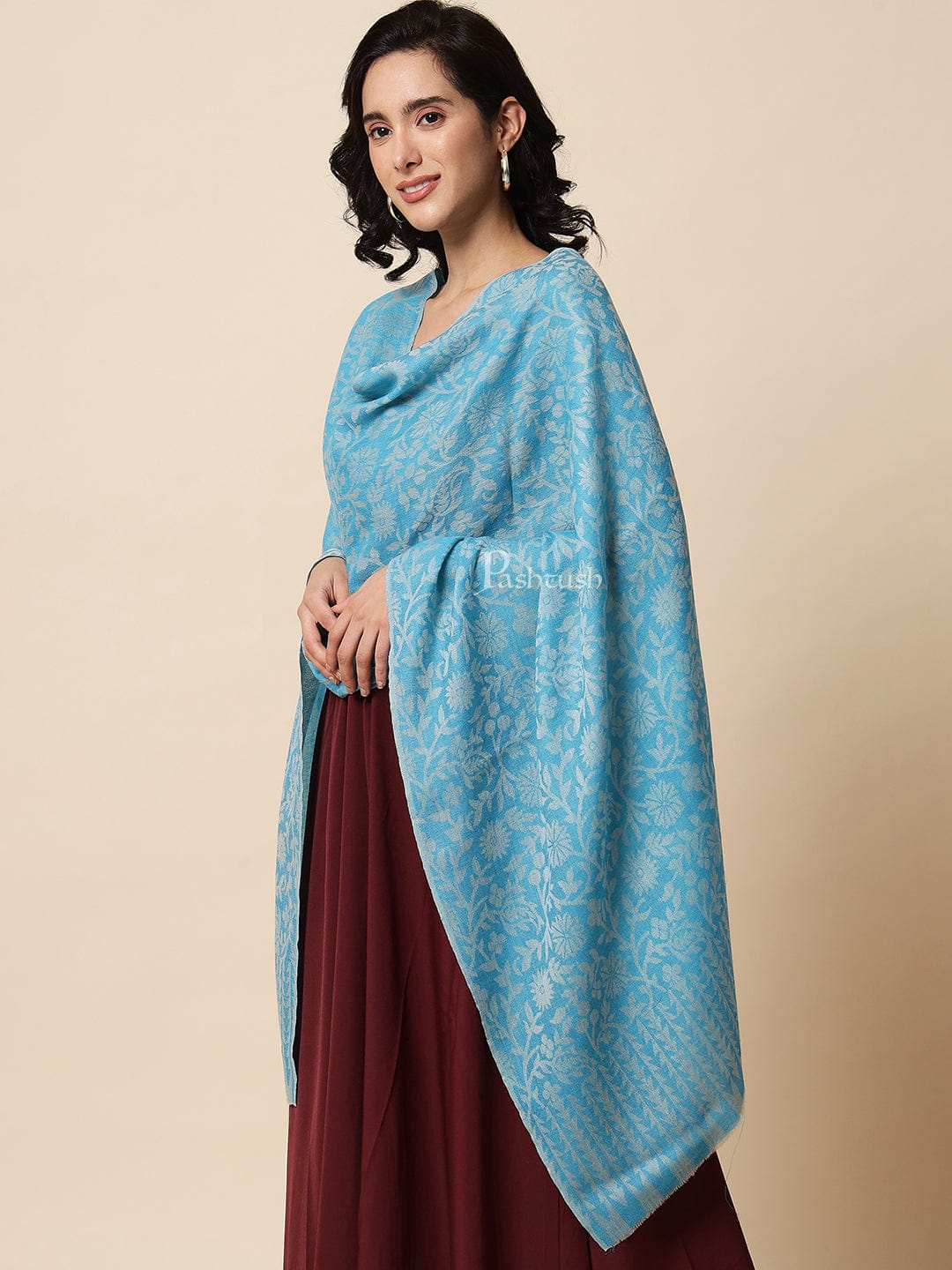 Pashtush Women's Fine Wool, Reversible Floral Scarf, Soft And Warm