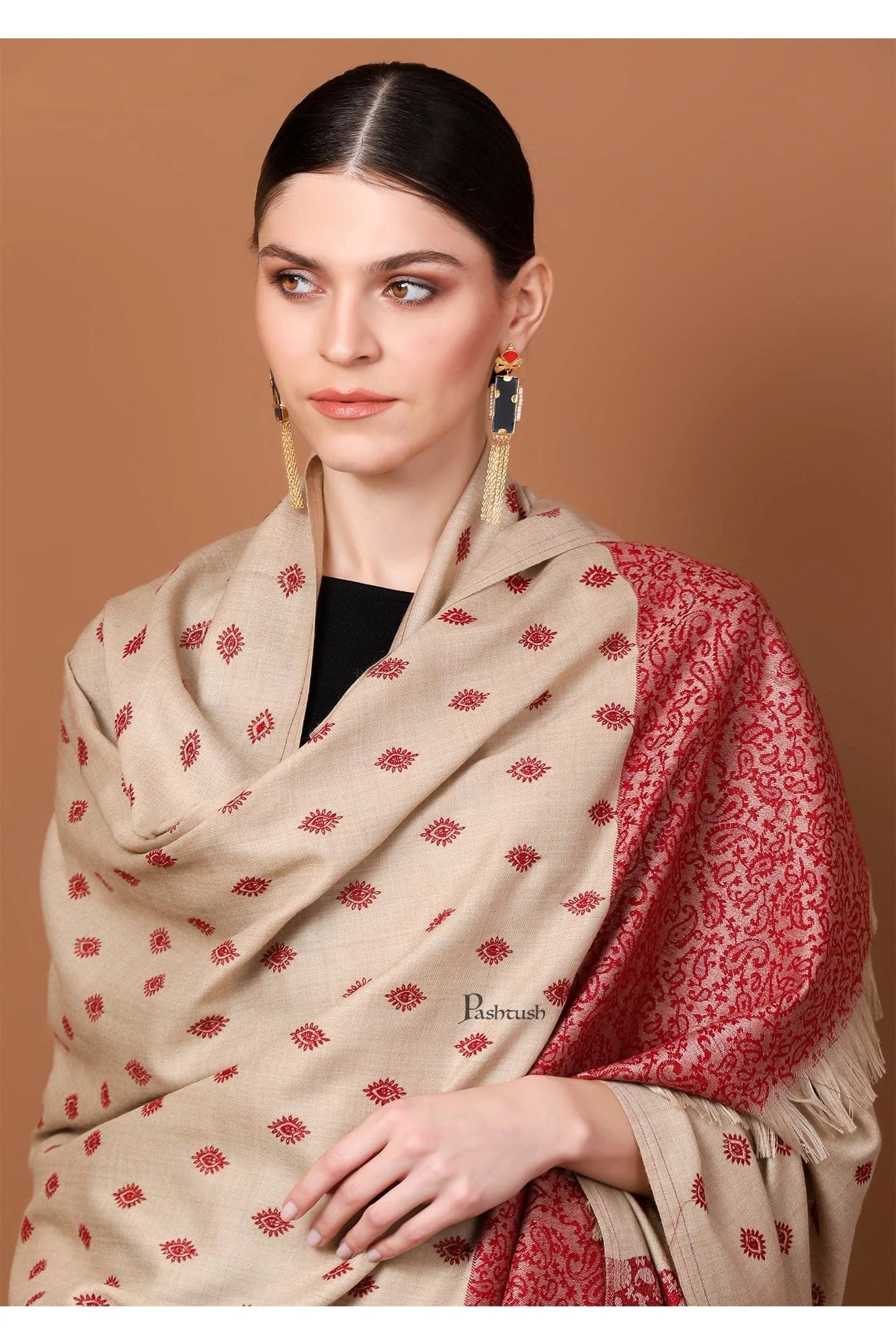Pashtush Womens Embroidery Shawl, Light Weight And Warm, Beige Pashtush Shawl Store