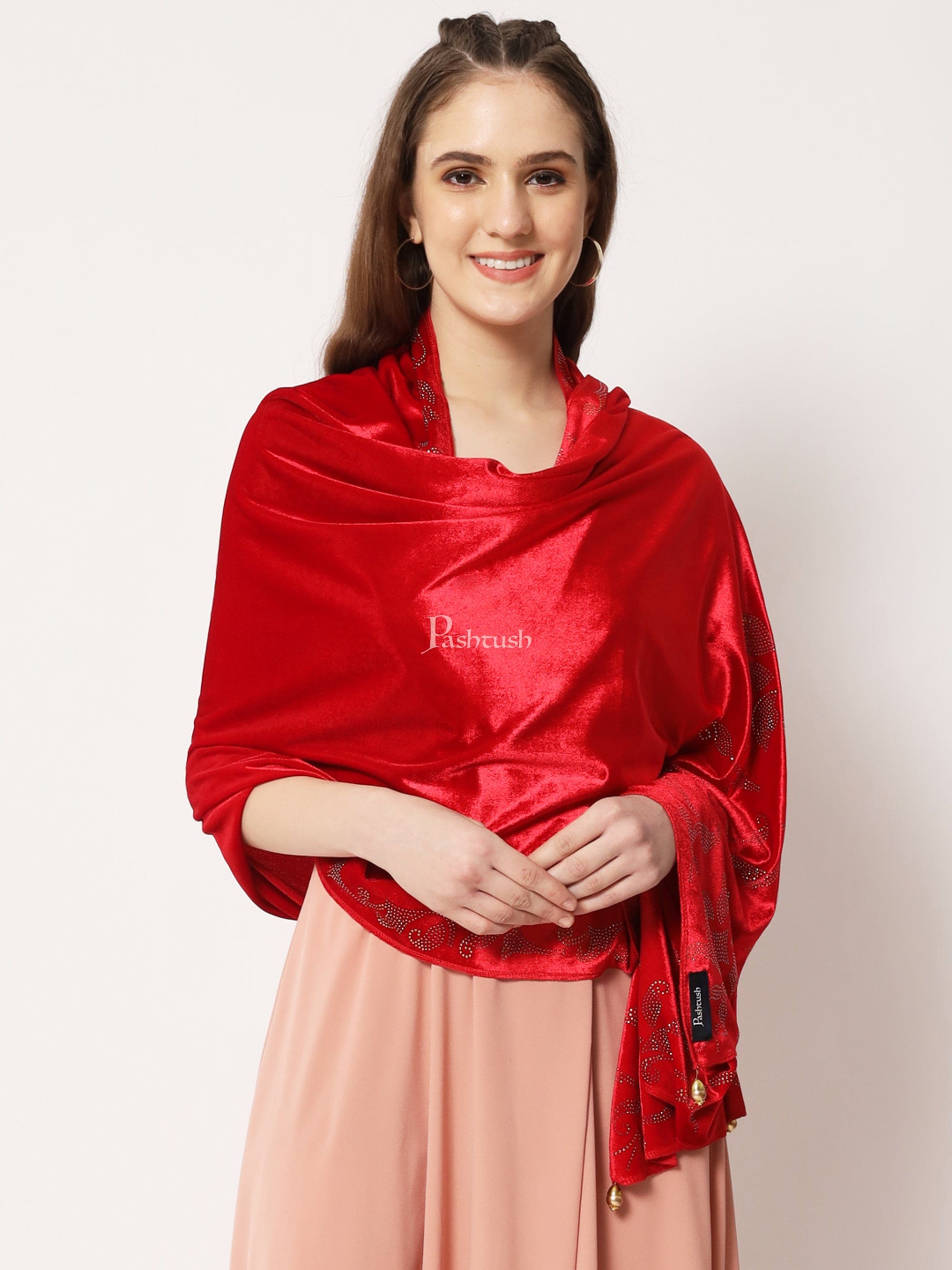 Escape To Comfort Embellished Scarf In Red