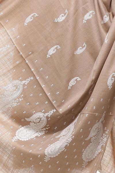 Kashmir Paisley Embroidery by Pashtush India Women's Shawl tone on tone collection. The delicate embroidery in white perfectly blends in with pashmina backdrop. Sheer class and opulence. 