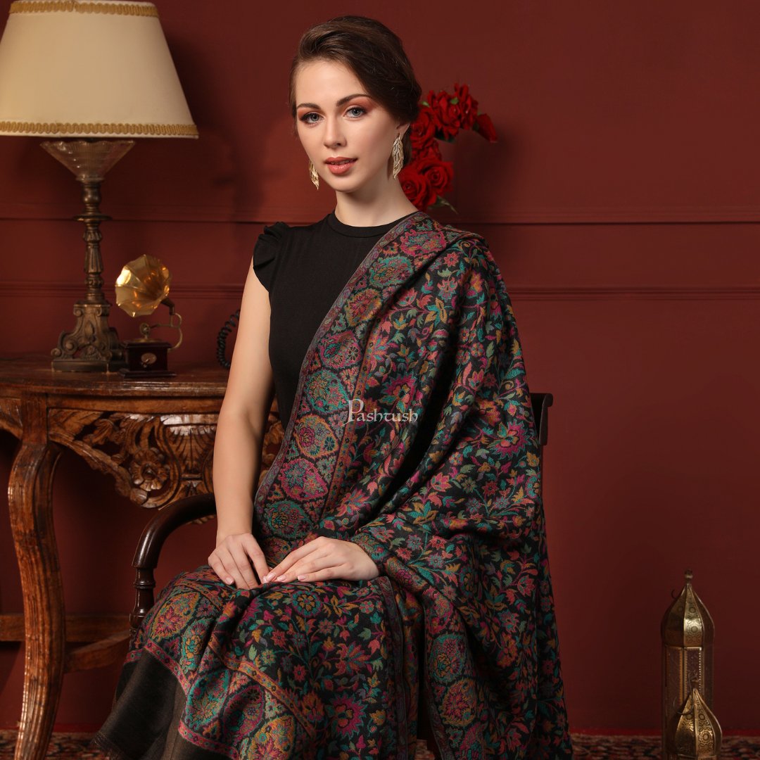 Shawls Collection Pashtush Womens Pure pashmina Shawl Hand-woven, Reversible Design, Gre ...