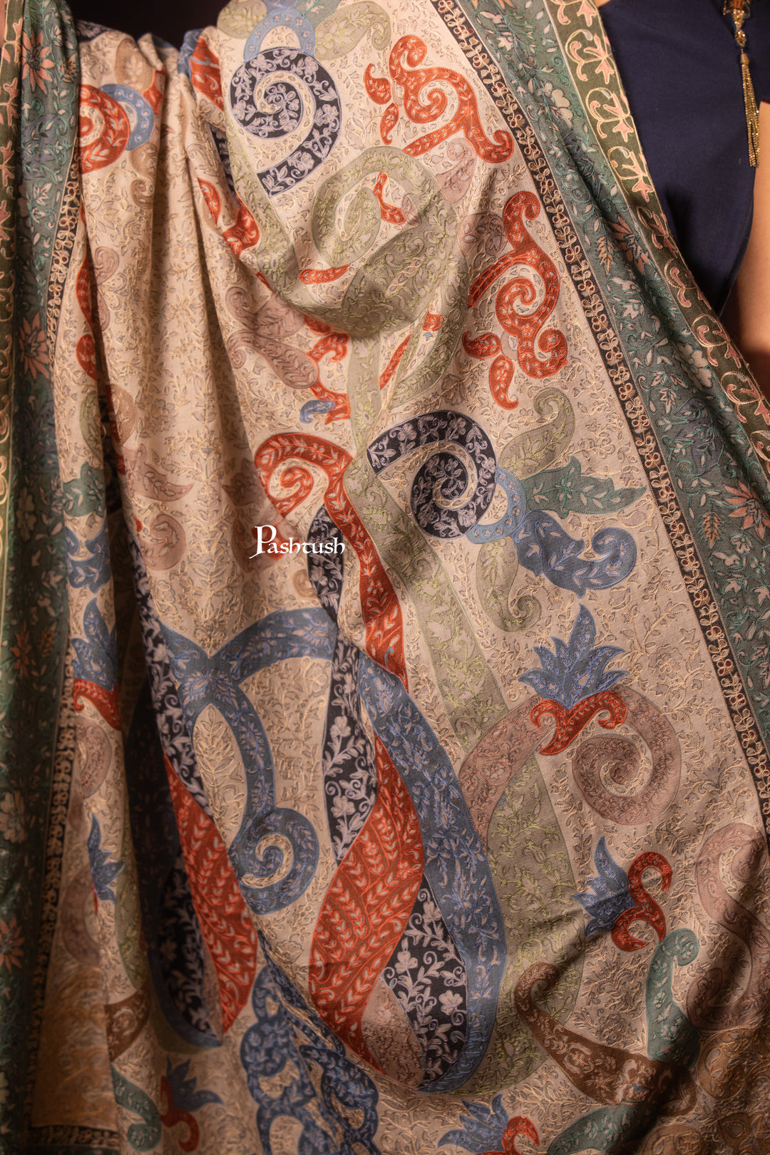 Pashtush Womens Shawl, Kalamkari Design, Multicolour