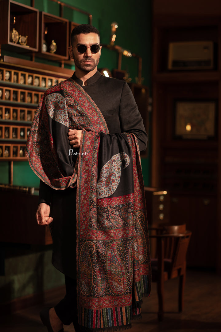 Pashtush His and Her Gift Set of Mens Fine Wool Shawl and Womens Pure Wool Shawl, Black, Packaged in Keepsake Wooden Chester Gift Box