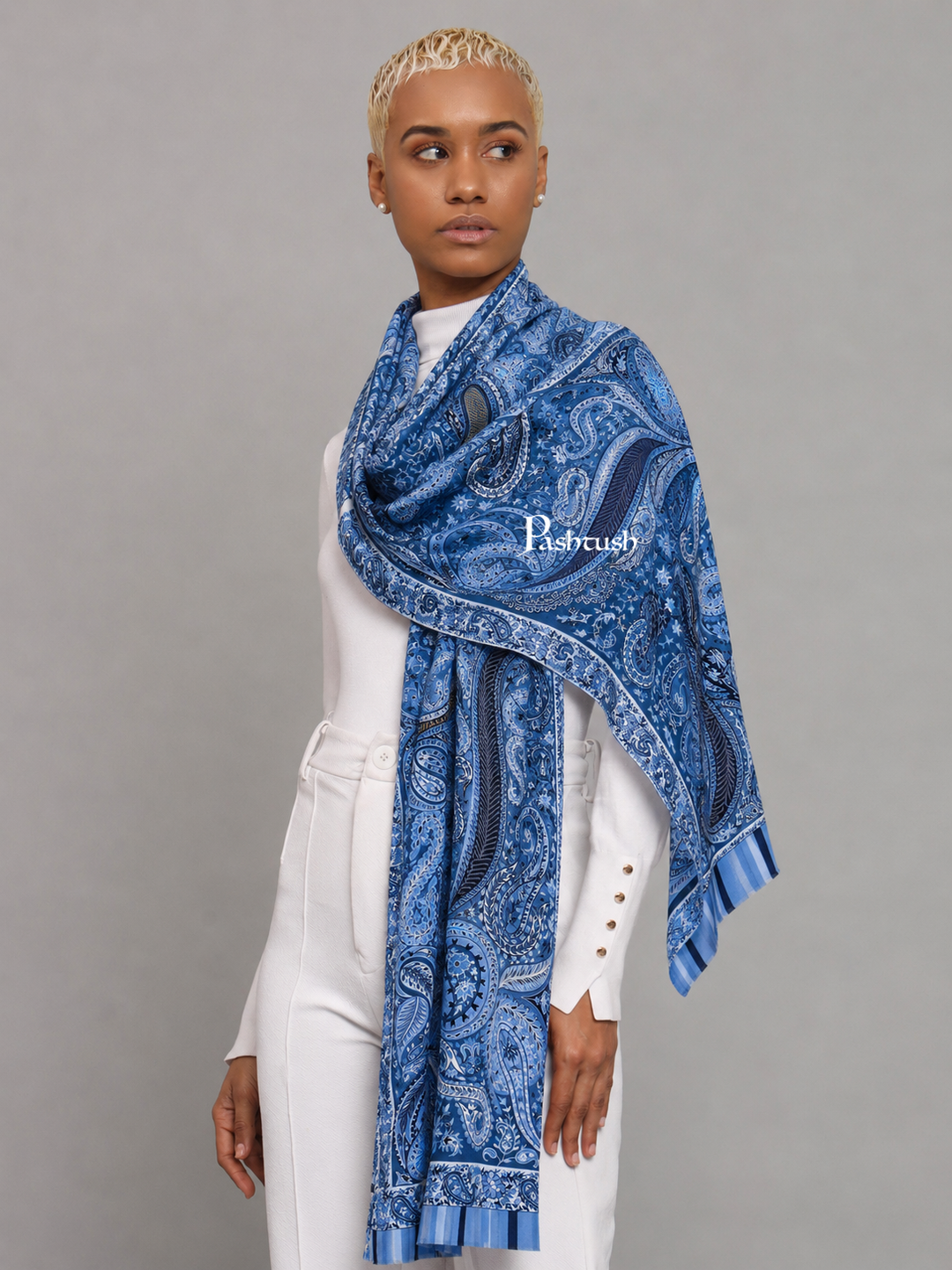 Pashtush Womens Extra Fine Soft Bamboo Stole, Azure Blue
