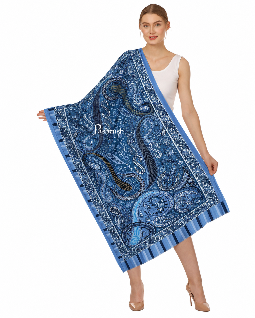 Pashtush Womens Extra Fine Soft Bamboo Stole, Azure Blue