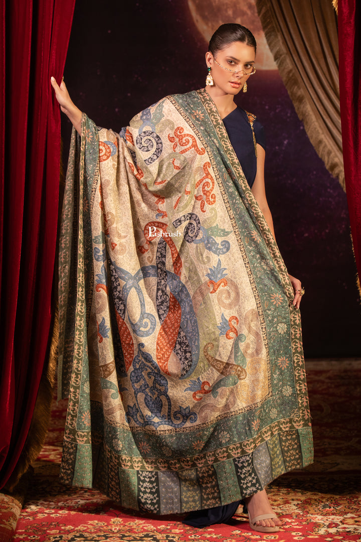 Pashtush Womens Shawl, Kalamkari Design, Multicolour