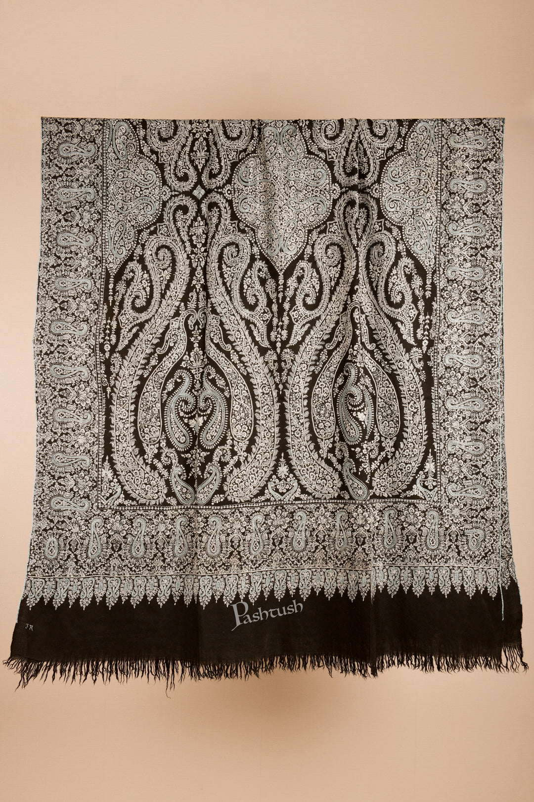 Pashtush Mens Pure Pashmina Jama Shawl, Hand Embroidery, Hand Woven, Full Size