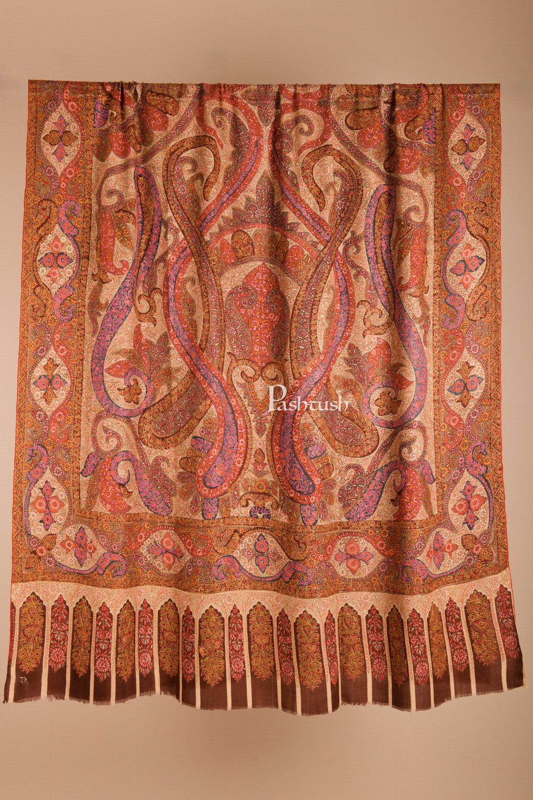 Pashtush Pure Pashmina Shawl for Men, Hand Embroidered Kalamkari, Needle Embroidery, Multicoloured