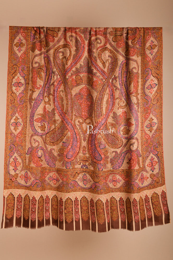 Pashtush Pure Pashmina Shawl for Men, Hand Embroidered Kalamkari, Needle Embroidery, Multicoloured