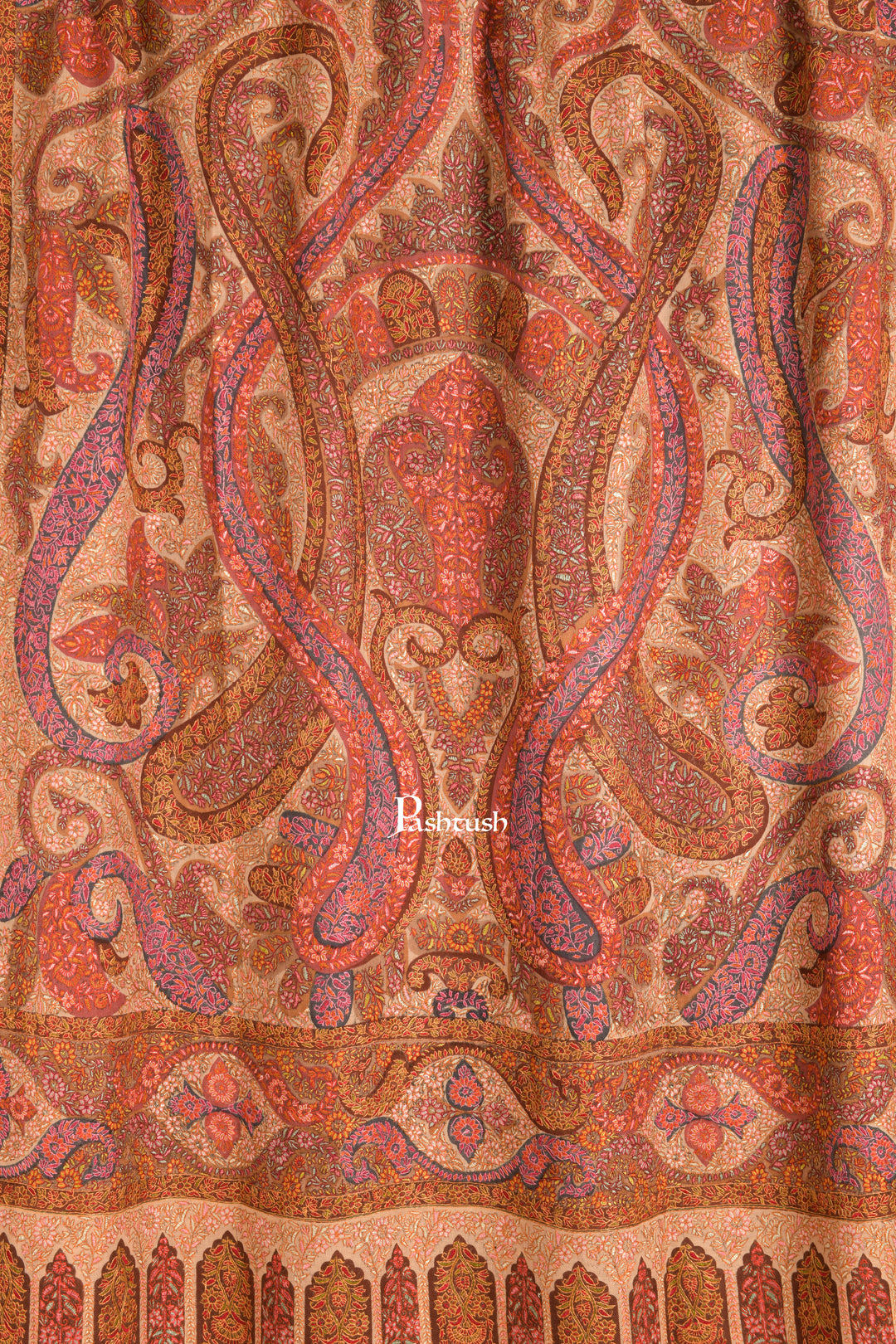 Pashtush Pure Pashmina Shawl for Men, Hand Embroidered Kalamkari, Needle Embroidery, Multicoloured
