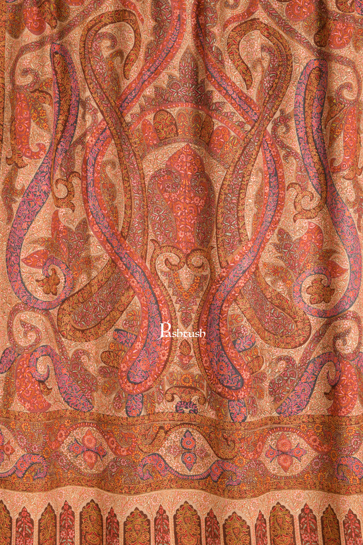 Pashtush Pure Pashmina Shawl for Men, Hand Embroidered Kalamkari, Needle Embroidery, Multicoloured