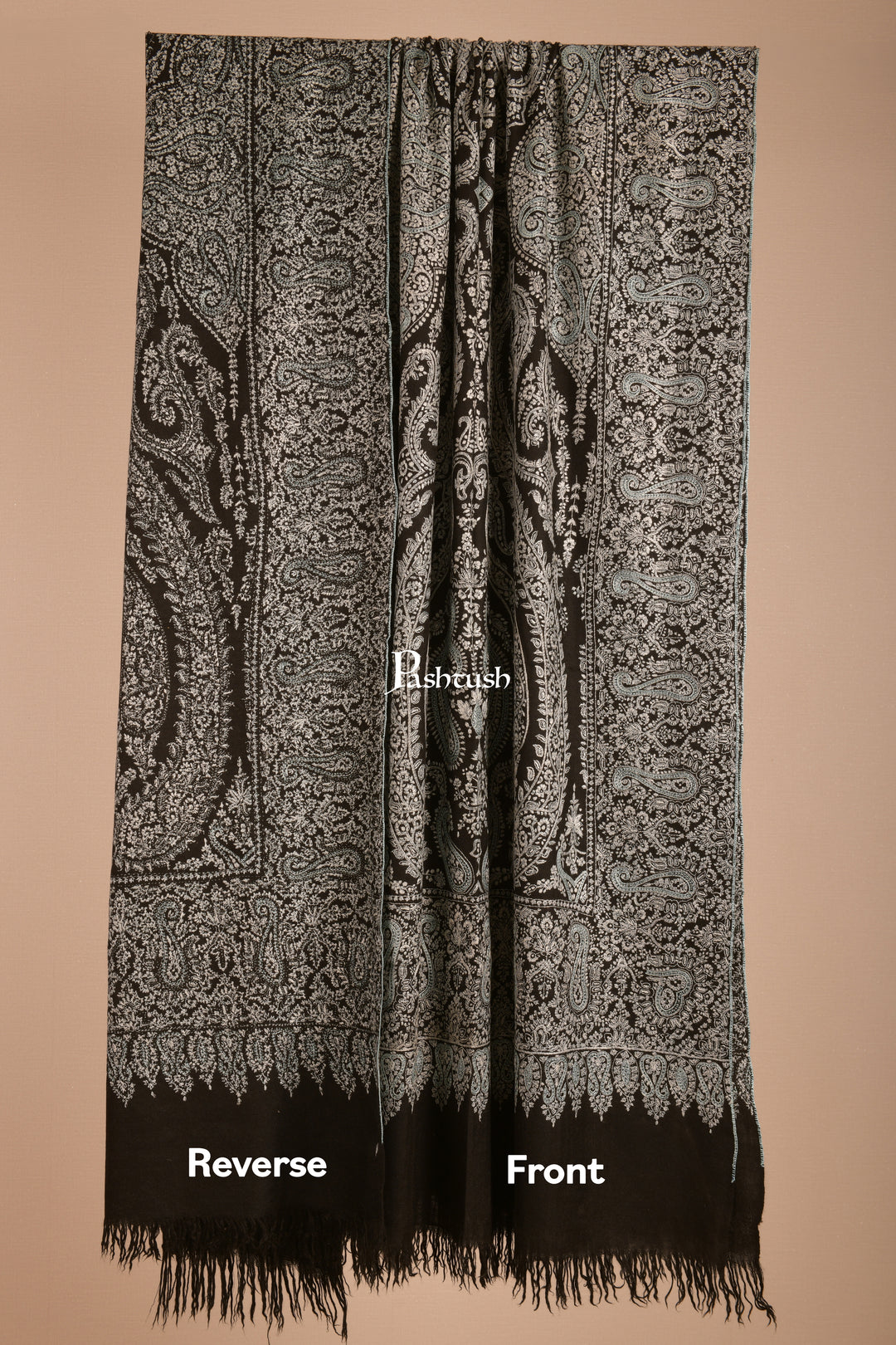 Pashtush Mens Pure Pashmina Jama Shawl, Hand Embroidery, Hand Woven, Full Size