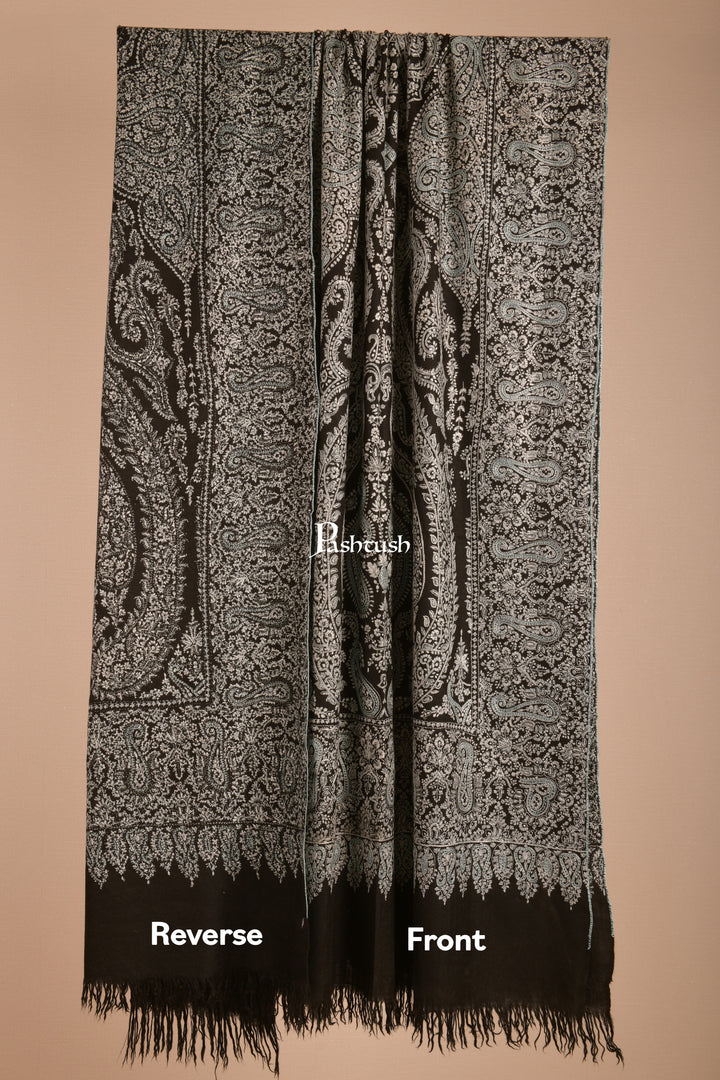 Pashtush Mens Pure Pashmina Jama Shawl, Hand Embroidery, Hand Woven, Full Size