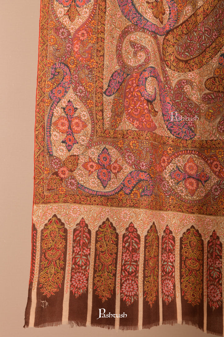 Pashtush Pure Pashmina Shawl for Men, Hand Embroidered Kalamkari, Needle Embroidery, Multicoloured