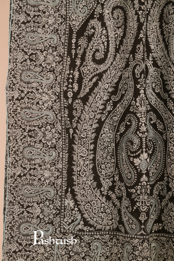 Pashtush Mens Pure Pashmina Jama Shawl, Hand Embroidery, Hand Woven, Full Size