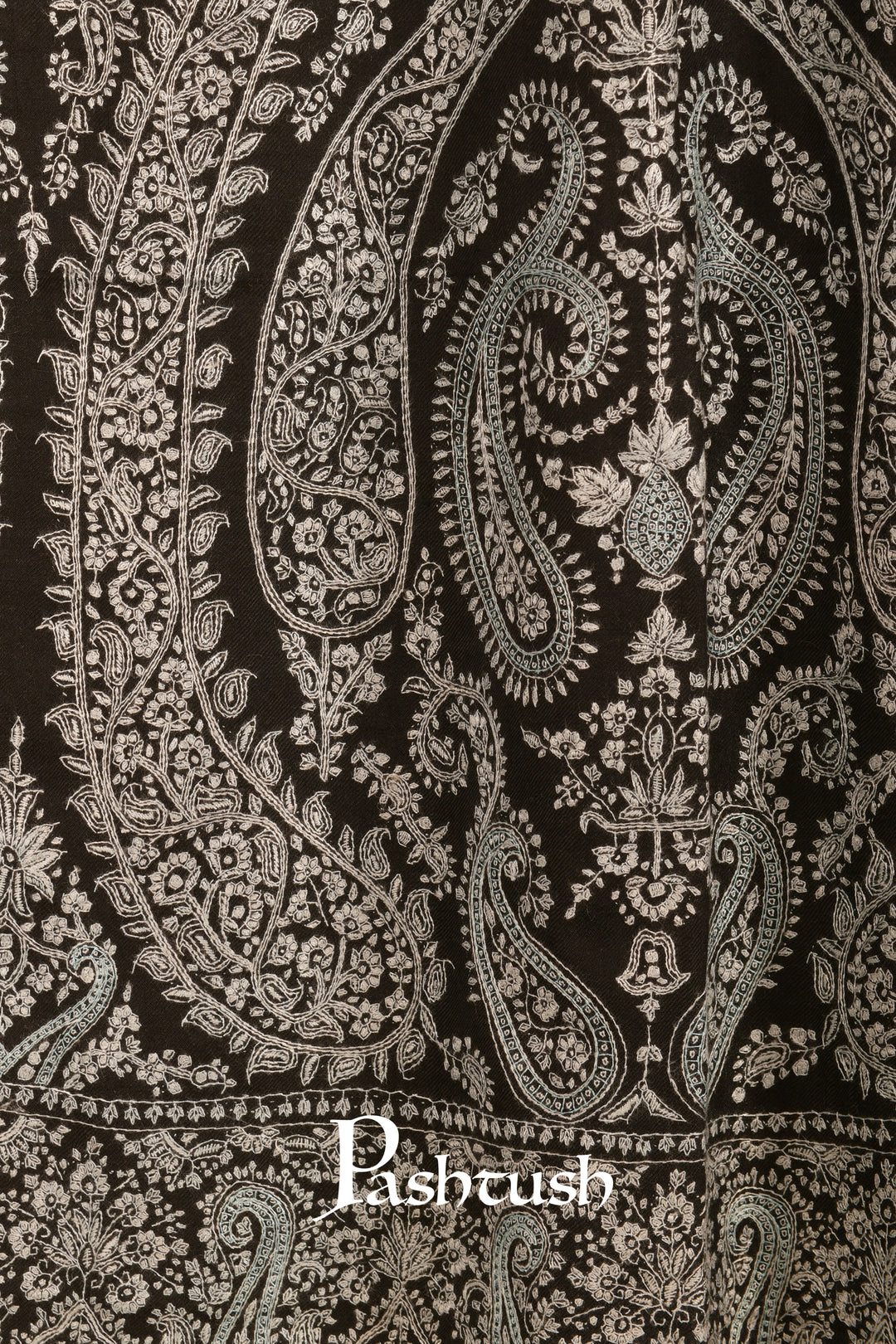 Pashtush Mens Pure Pashmina Jama Shawl, Hand Embroidery, Hand Woven, Full Size
