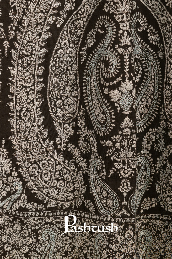 Pashtush Mens Pure Pashmina Jama Shawl, Hand Embroidery, Hand Woven, Full Size