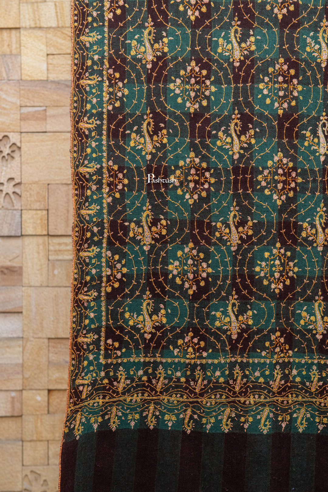 Pashtush India Womens Shawls Pashtush  Pure Pashmina Shawl, Sozni Hand Embroidery, Hand Woven Design, Black