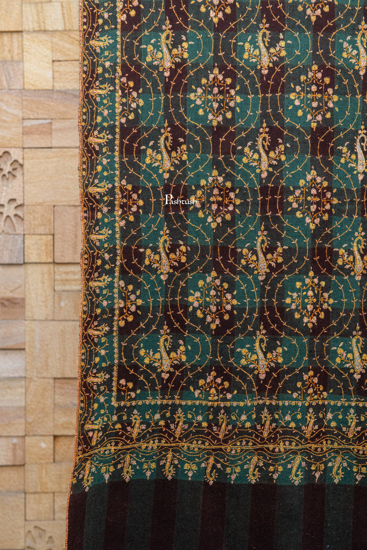 Pashtush India Womens Shawls Pashtush  Pure Pashmina Shawl, Sozni Hand Embroidery, Hand Woven Design, Black