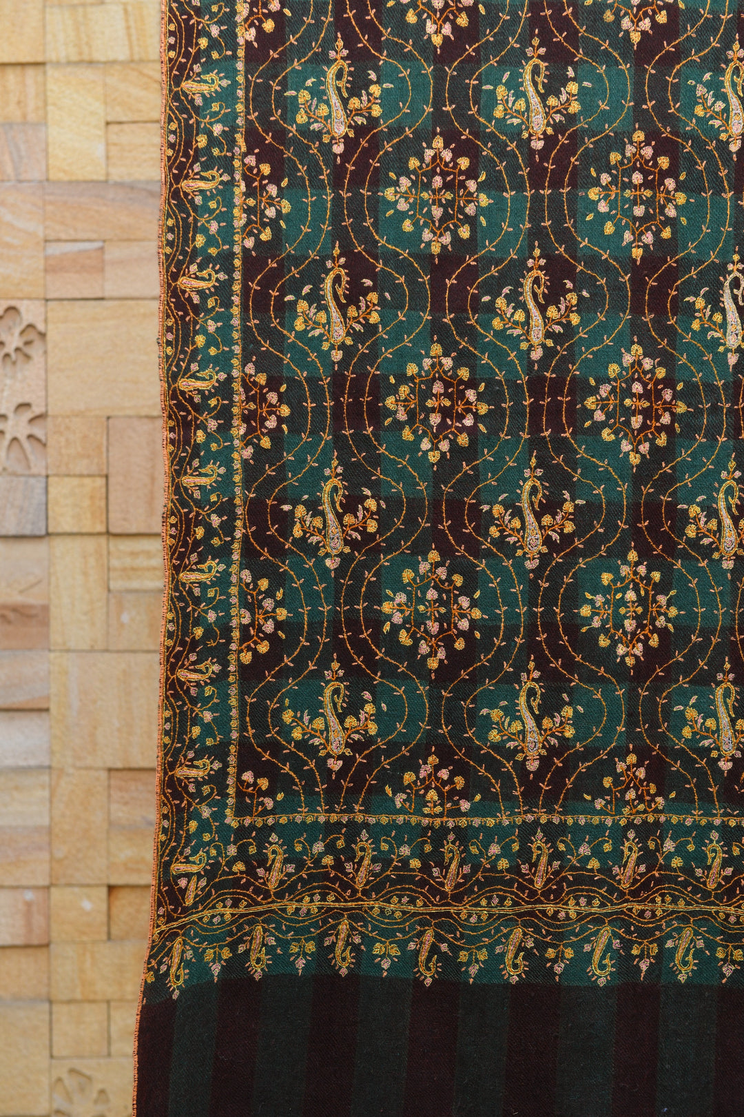 Pashtush Mens Pure Pashmina Stole, Sozni Hand Embroidery, Hand Woven