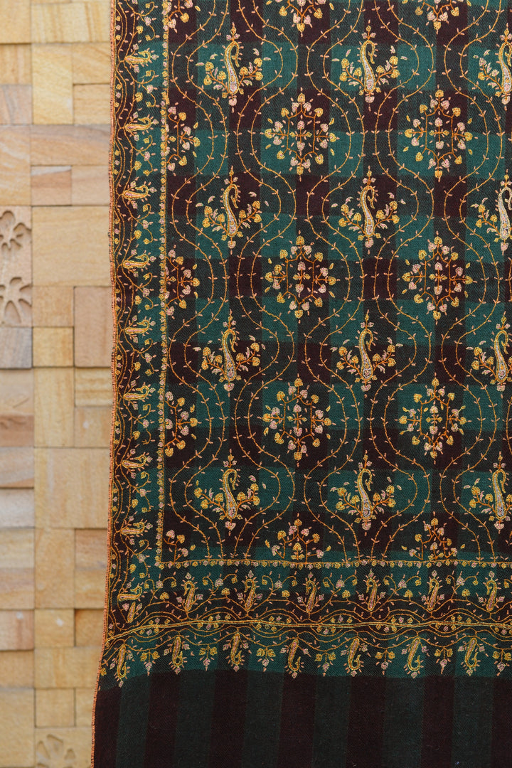Pashtush Mens Pure Pashmina Stole, Sozni Hand Embroidery, Hand Woven