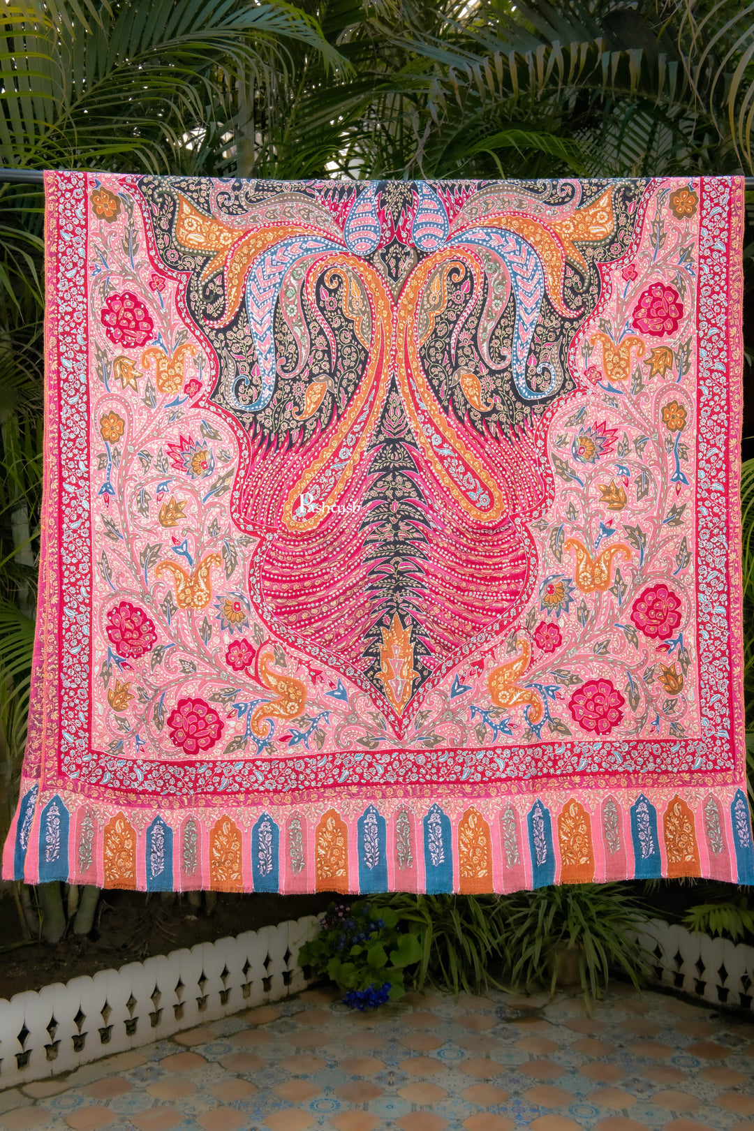 Pashtush Womens Pure Pashmina Shawl, Sozni Hand Embroidery, Hand Woven, Kalamkari Design, Multicolour