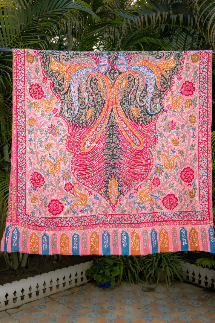 Pashtush Womens Pure Pashmina Shawl, Sozni Hand Embroidery, Hand Woven, Kalamkari Design, Multicolour