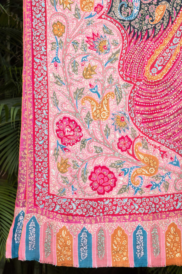 Pashtush Womens Pure Pashmina Shawl, Sozni Hand Embroidery, Hand Woven, Kalamkari Design, Multicolour