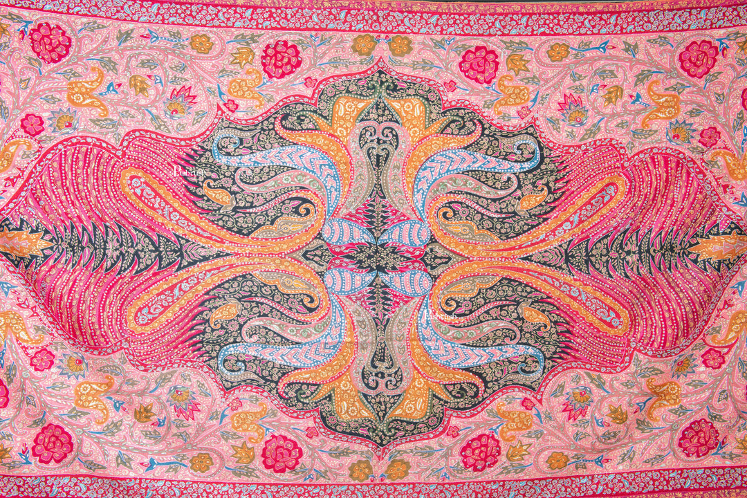 Pashtush Womens Pure Pashmina Shawl, Sozni Hand Embroidery, Hand Woven, Kalamkari Design, Multicolour