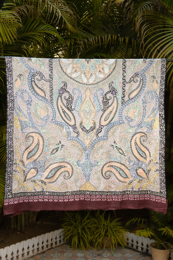 Pashtush Womens Pure Pashmina Shawl, Hand Embroidery, Hand Woven, Kalamkari Design, Multicolour