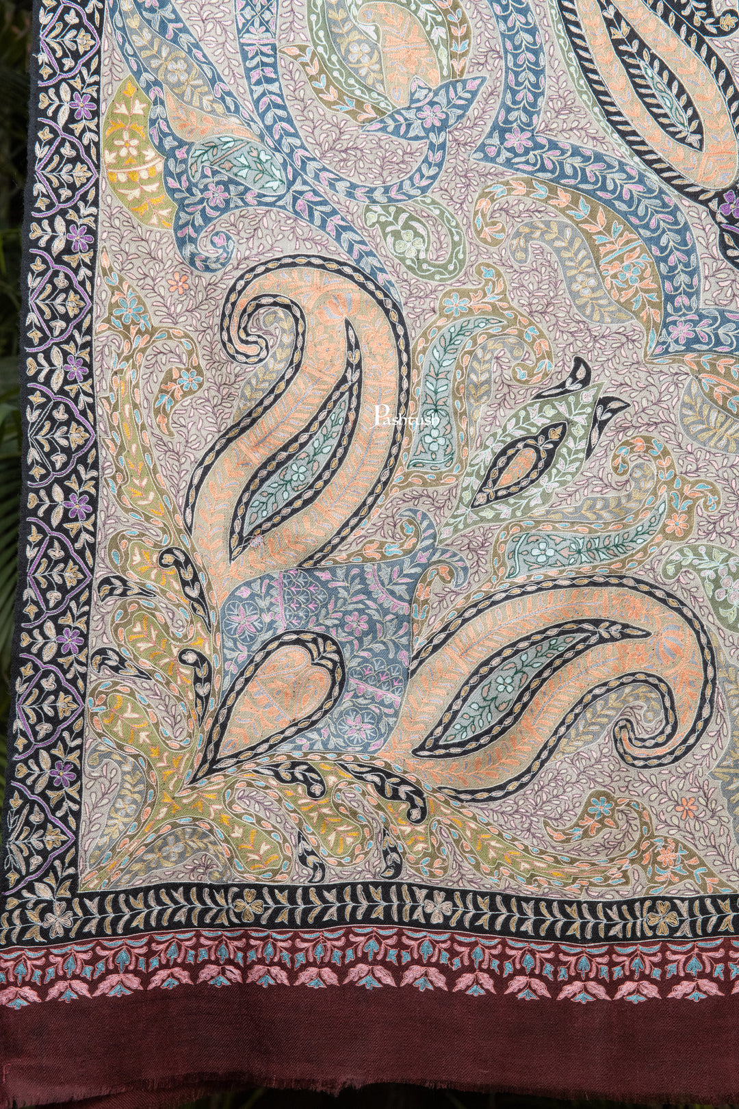Pashtush Womens Pure Pashmina Shawl, Hand Embroidery, Hand Woven, Kalamkari Design, Multicolour