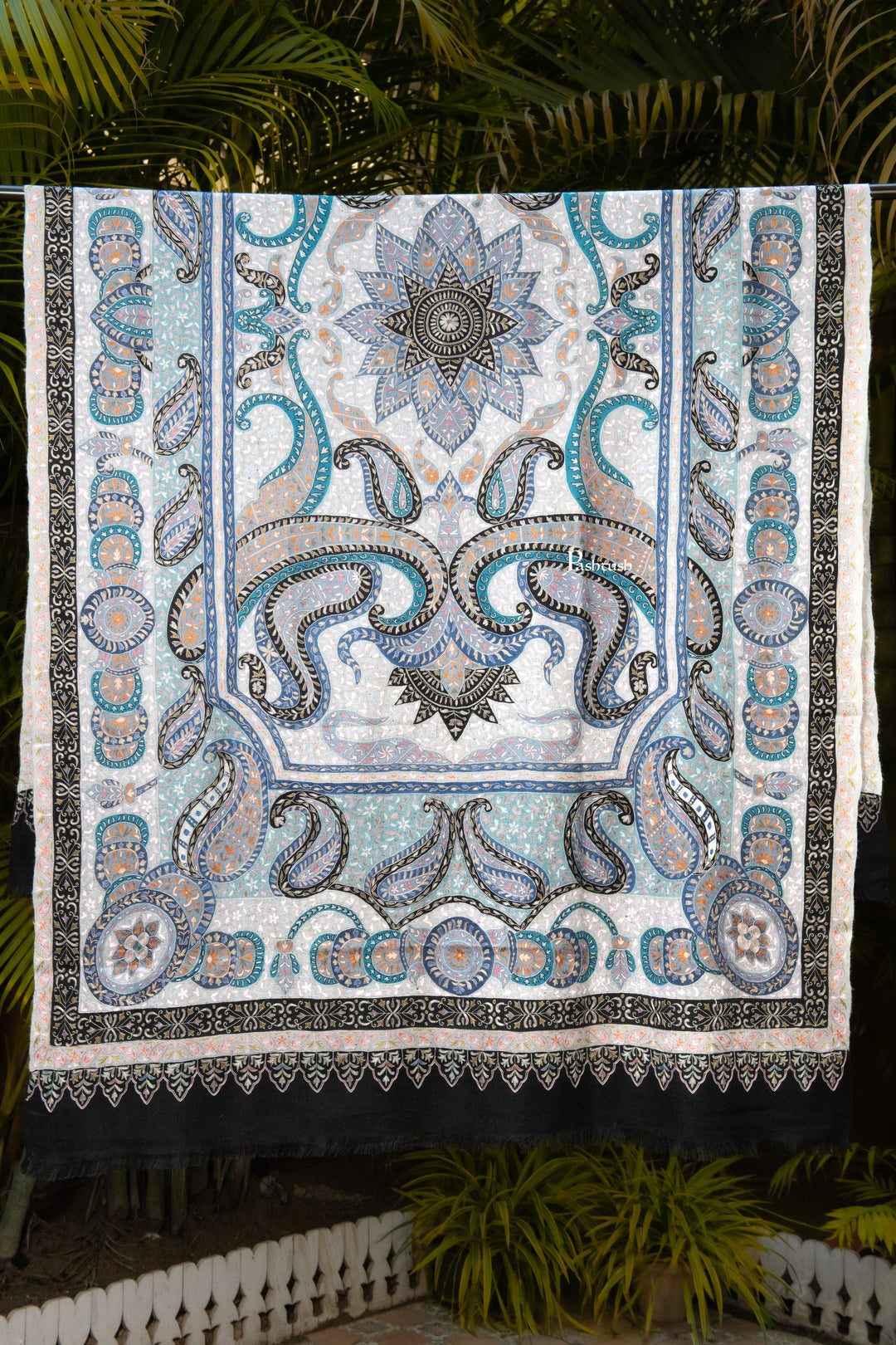 Pashtush Womens Pure Pashmina Shawl, Hand Embroidery, Hand Woven, Kalamkari Design, Multicolour