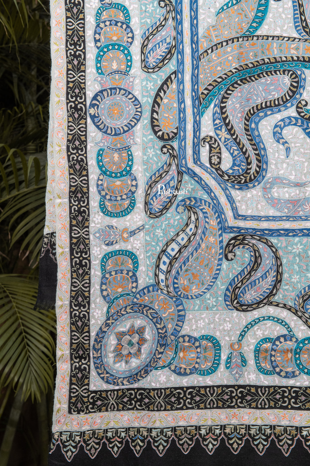 Pashtush Womens Pure Pashmina Shawl, Hand Embroidery, Hand Woven, Kalamkari Design, Multicolour