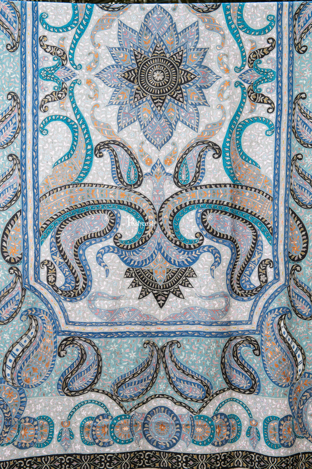 Pashtush Womens Pure Pashmina Shawl, Hand Embroidery, Hand Woven, Kalamkari Design, Multicolour