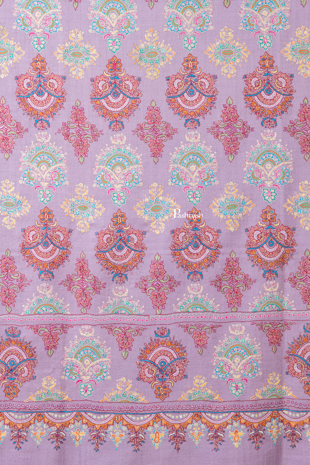 Pashtush Womens Pure Pashmina Shawl, Sozni Hand Embroidery, Hand Woven Design, Peel Lilac