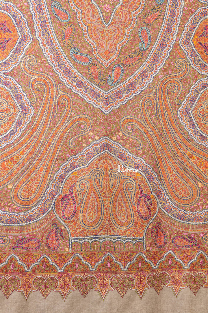 Pashtush Womens Pure Pashmina Shawl, Sozni Hand Embroidery, Hand Woven Design, Khakikaar