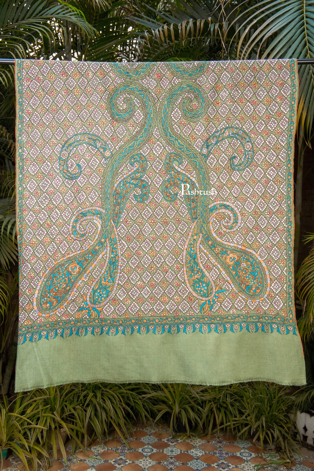 Pashtush Womens Pure Pashmina Shawl, Arabic Sea Green