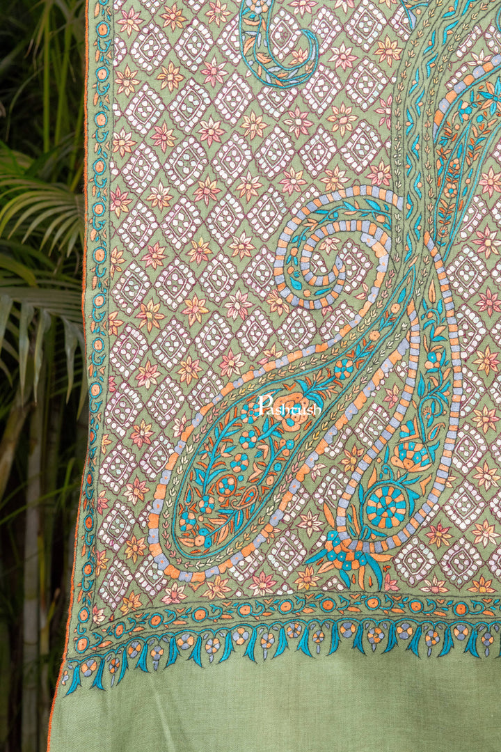 Pashtush Womens Pure Pashmina Shawl, Arabic Sea Green