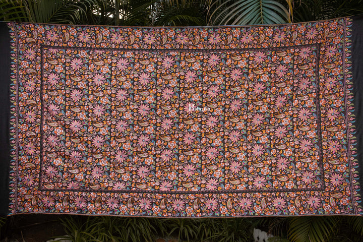 Pashtush Womens Pure Pashmina Shawl, Papier Mache Hand Embroidery, Hand Woven, Gulabdaar Design, Black