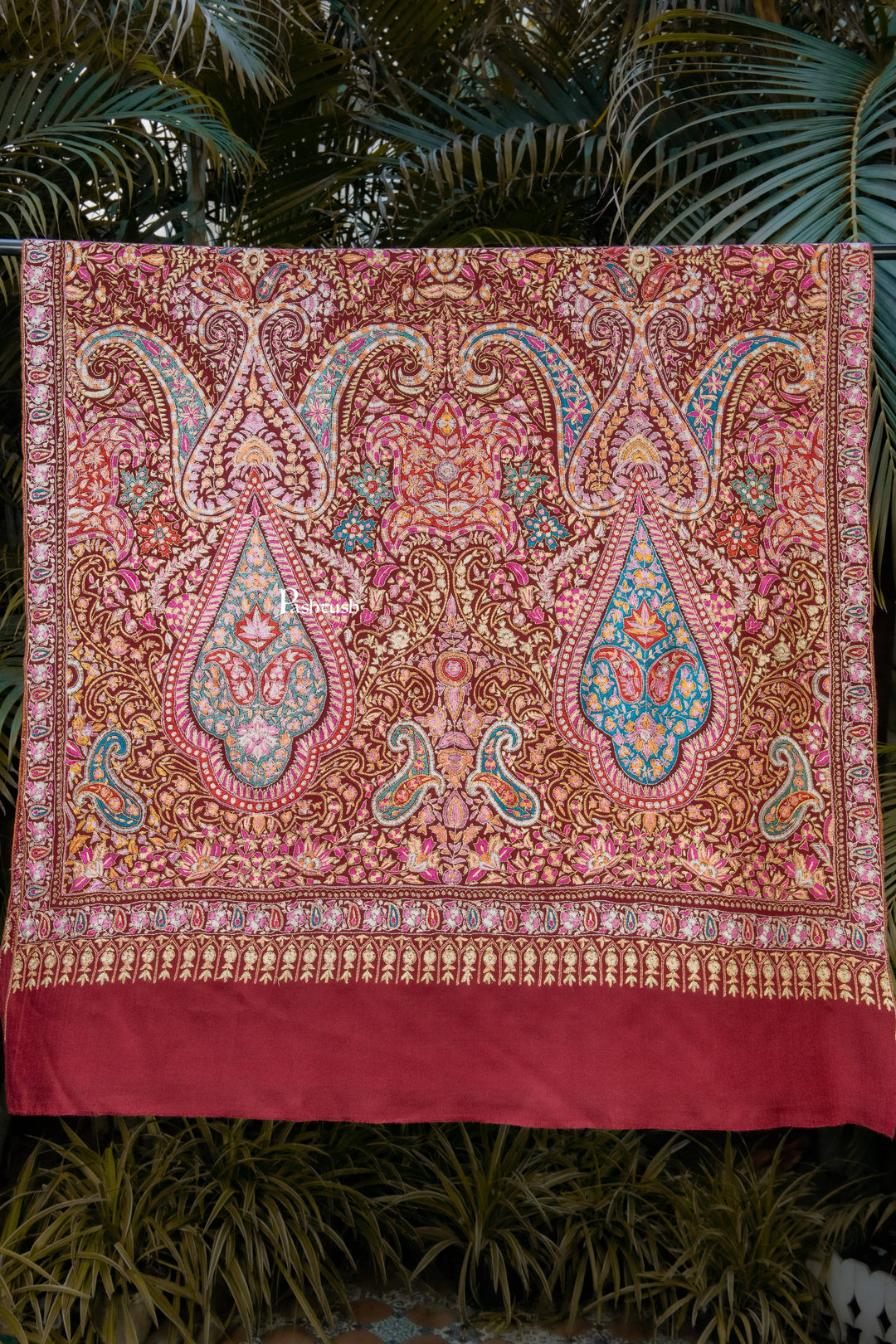 Pashtush Womens Pure Pashmina Shawl, Maroon
