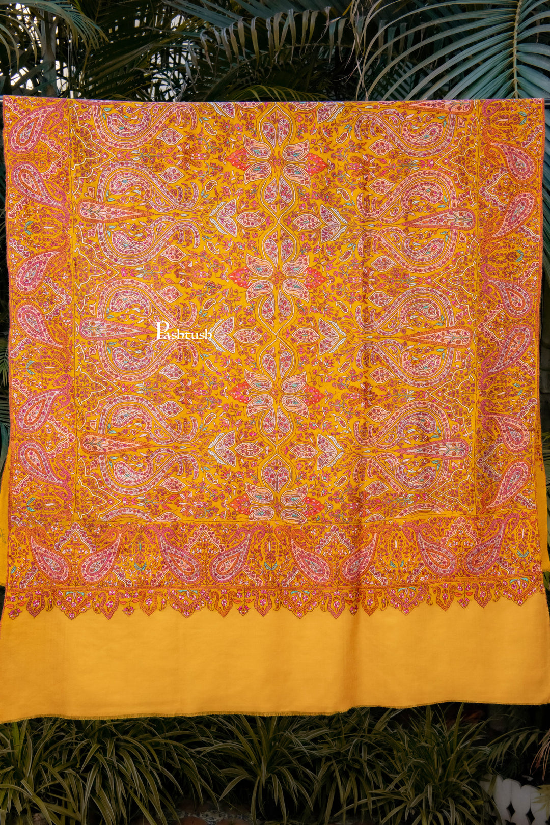 Pashtush Womens Pure Pashmina Shawl, Mustard