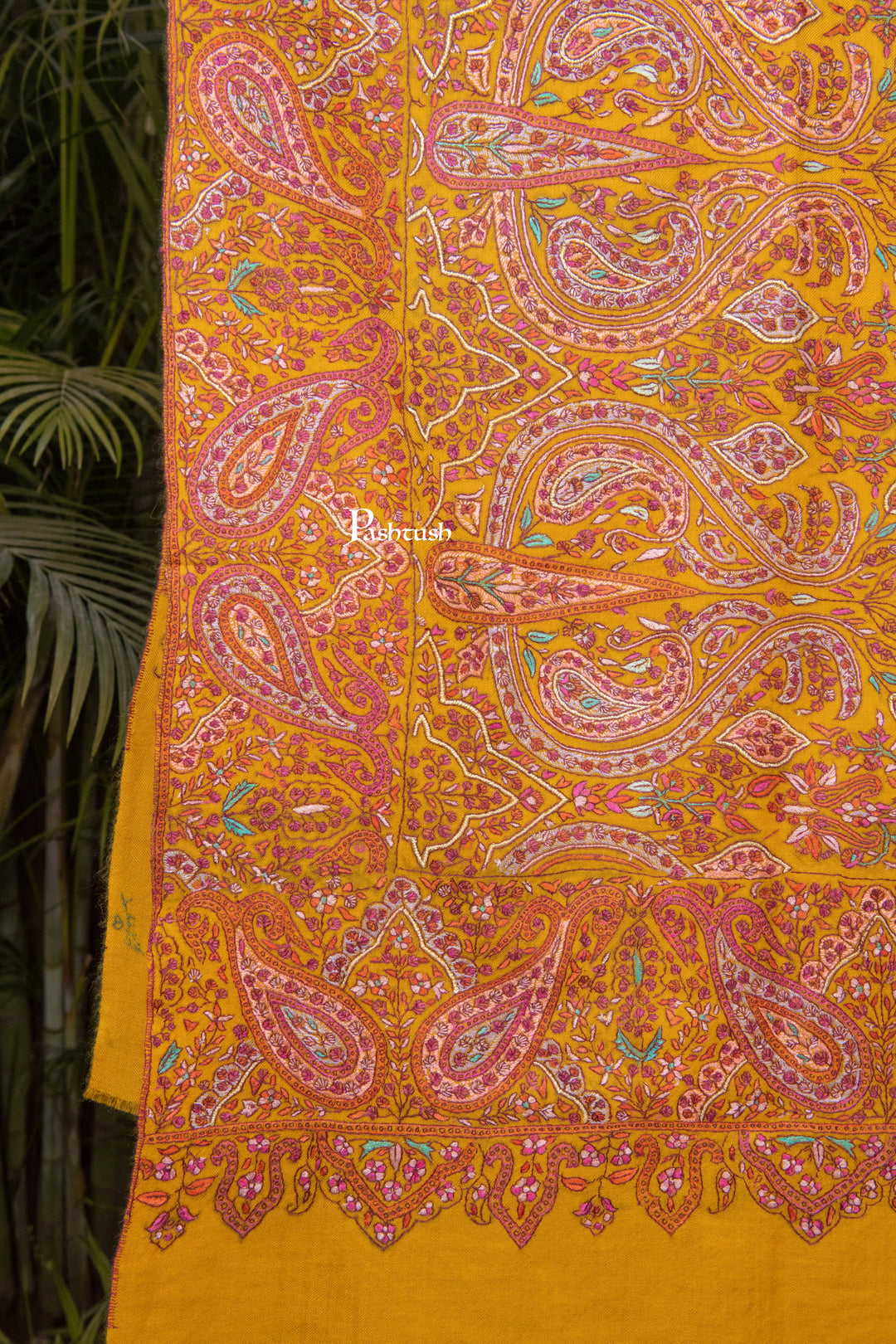 Pashtush Womens Pure Pashmina Shawl, Mustard